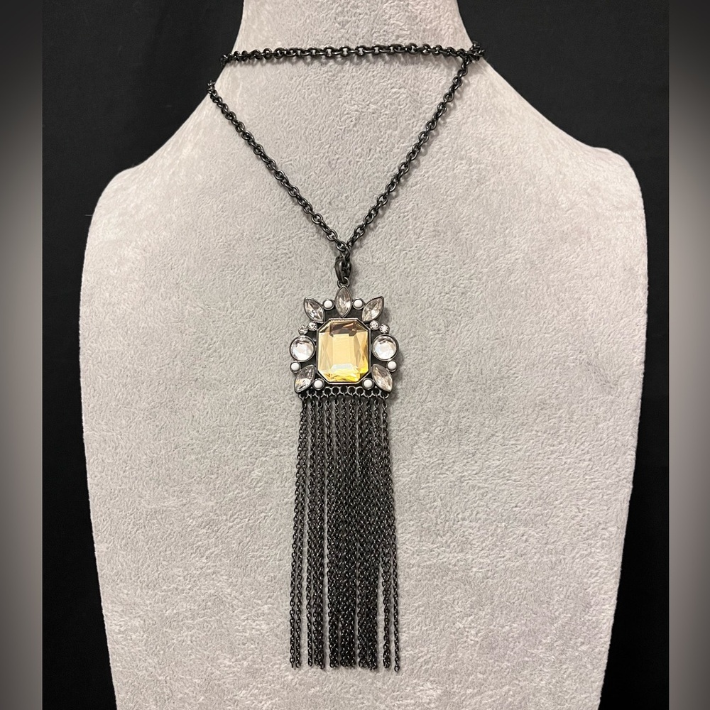 Erica Lyons NWOT Black Necklace w/ Gold & White Rhinestones